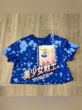 Sailor Moon Girls' Blue Graphic Crop Tee